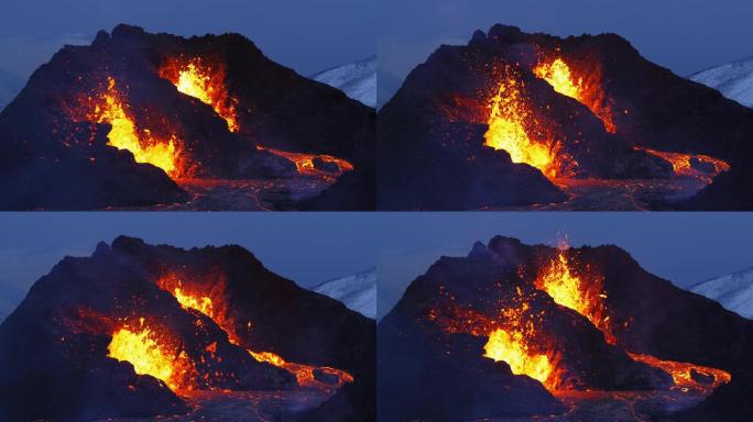 冰岛火山喷发火山喷发熔岩浆活火山高清航拍