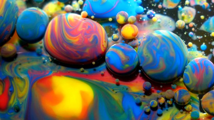 五颜六色的泡泡颜料颜色流淌流动液体艺术