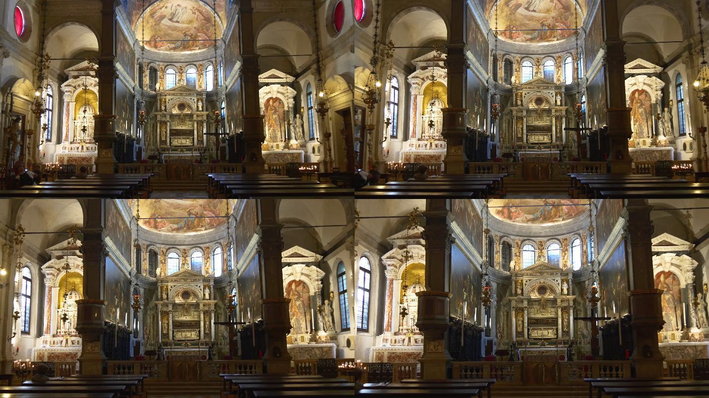 意大利威尼斯城著名大教堂内部全景
