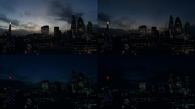 伦敦城时间流逝，从黄昏到夜晚