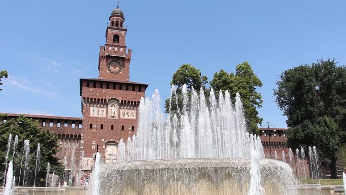 意大利米兰古城堡和喷泉