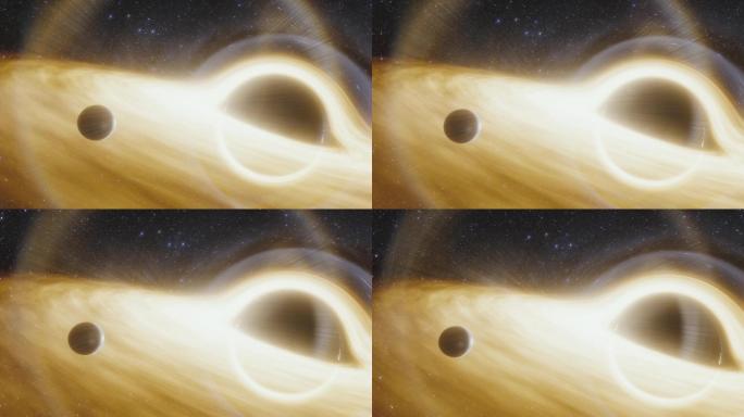 在太空中围绕黑洞旋转的行星