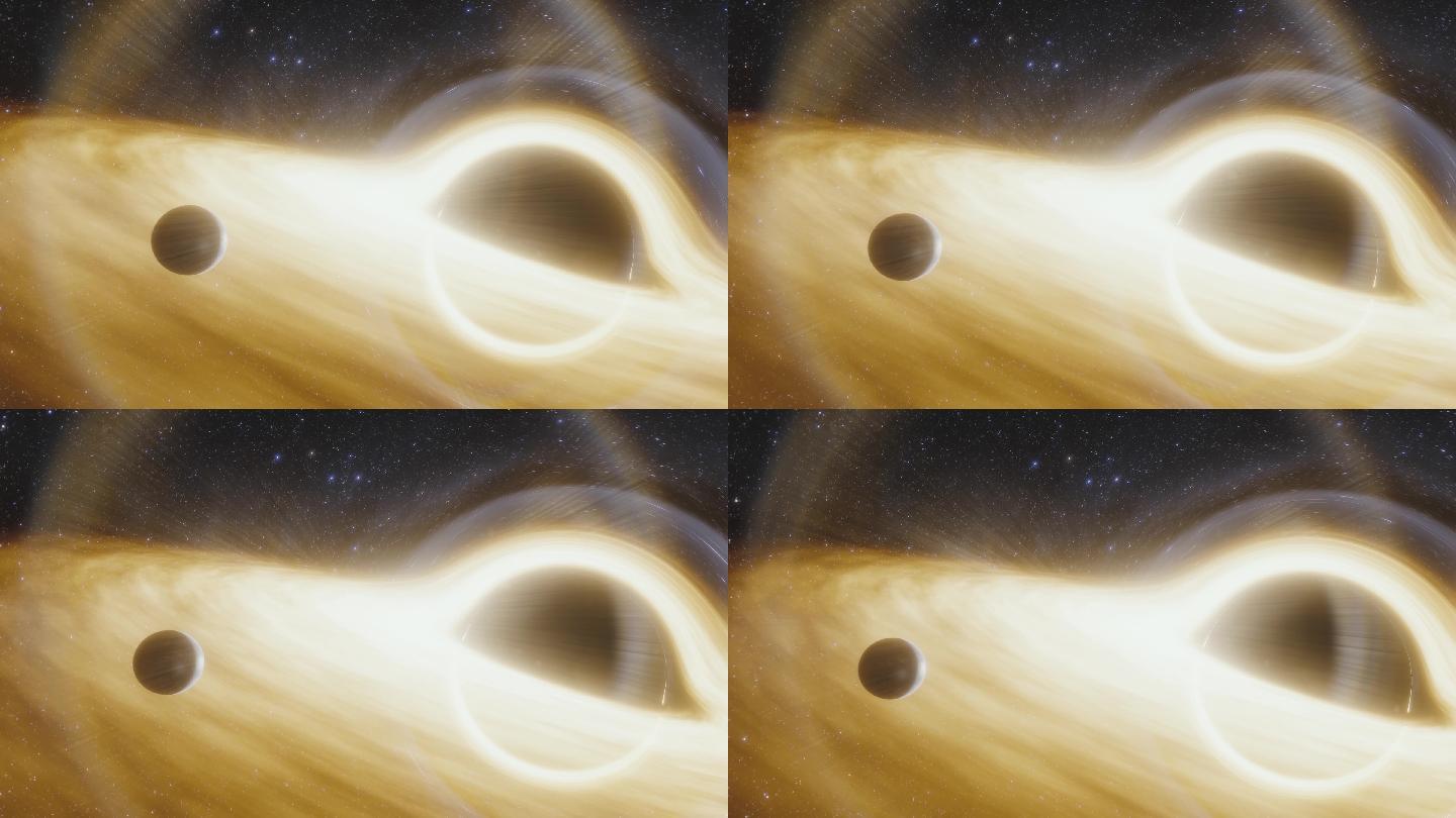 在太空中围绕黑洞旋转的行星