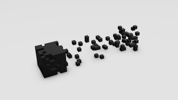两个黑色立方体。抽象3d动画。