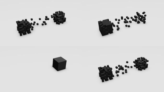 两个黑色立方体。抽象3d动画。
