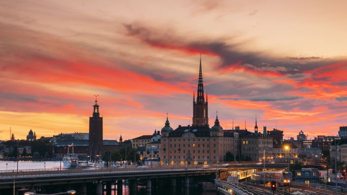 瑞典斯德哥尔摩。日转夜傍晚世界旅游