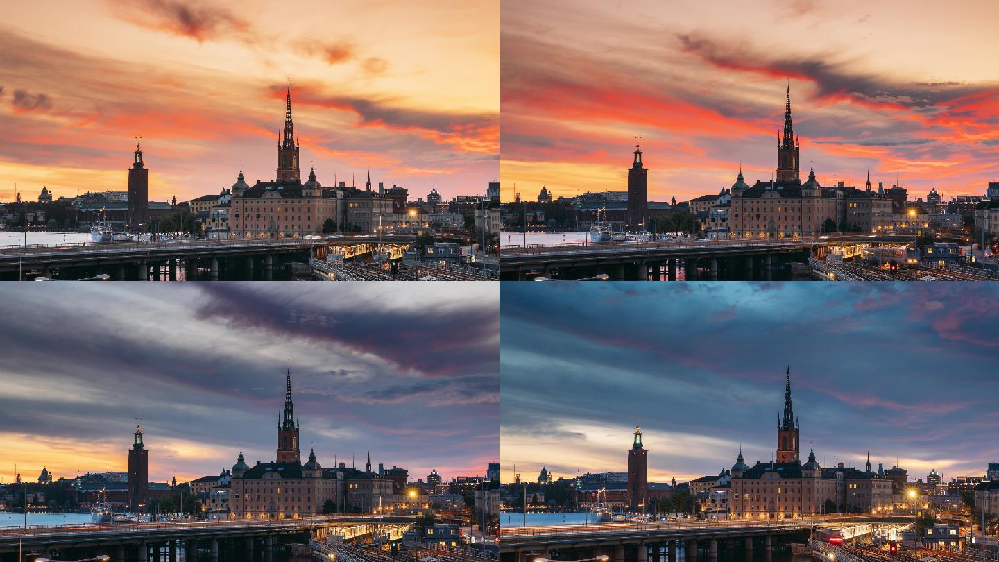 瑞典斯德哥尔摩。日转夜傍晚世界旅游