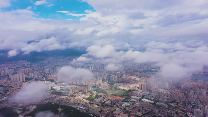 大连城市云海云端人民广场航拍