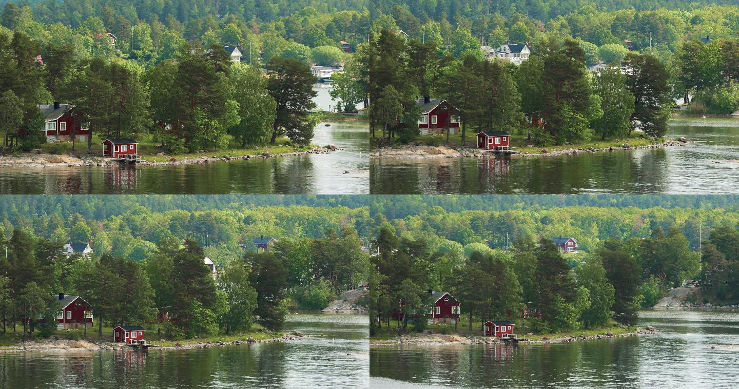 红色的瑞典木制桑拿木屋
