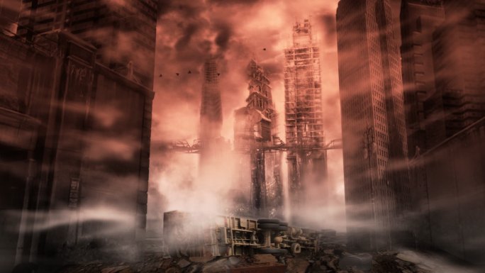 摧毁的城市卡通末世世界动画异世界恐怖城市