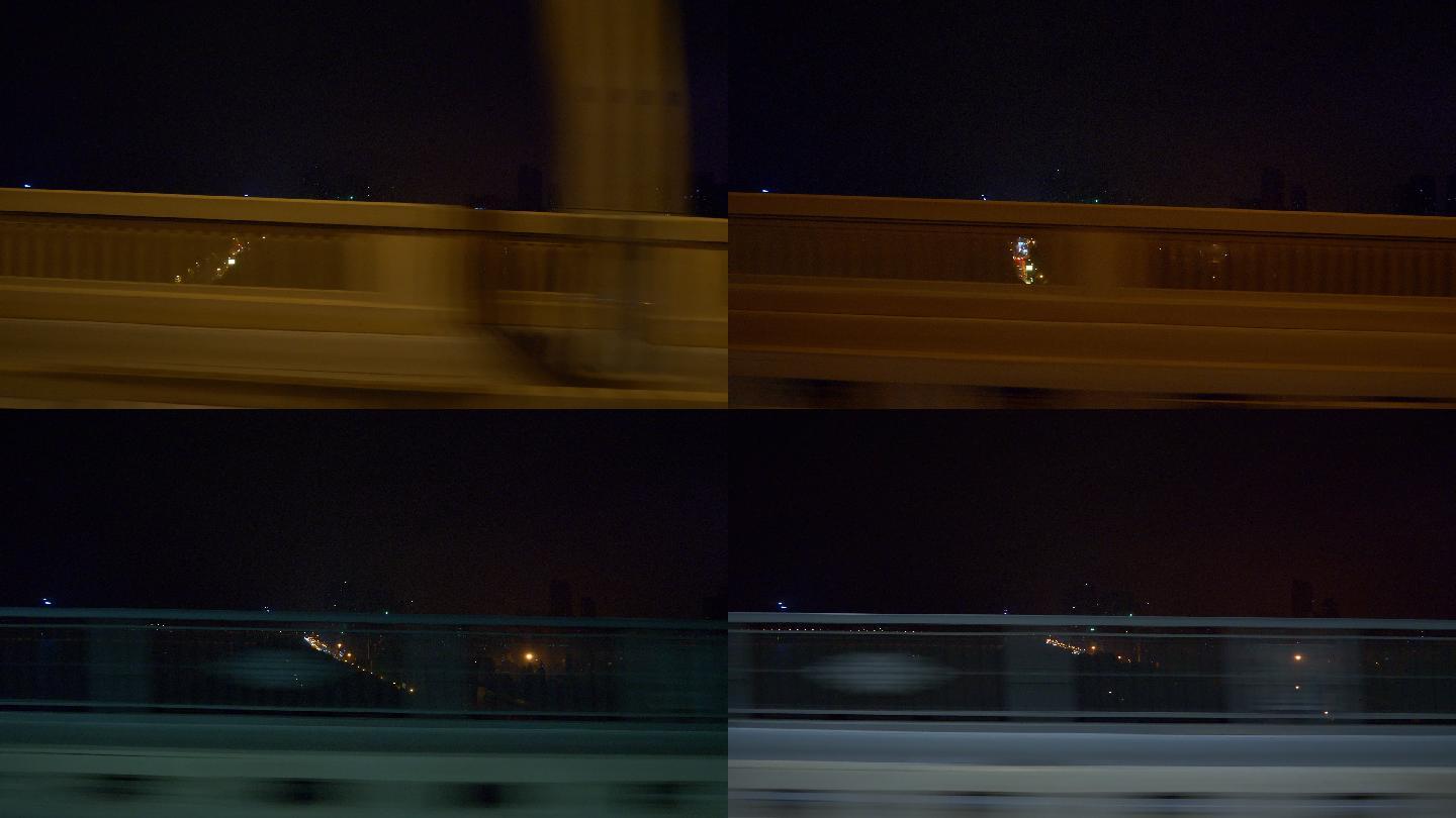 城市夜景城市高架桥车上第一视角车窗外风景