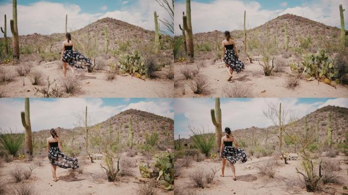 沙漠中行走的女人模特写真荒原时尚女性