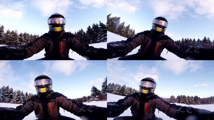 一位摩托雪橇骑手的特写镜头