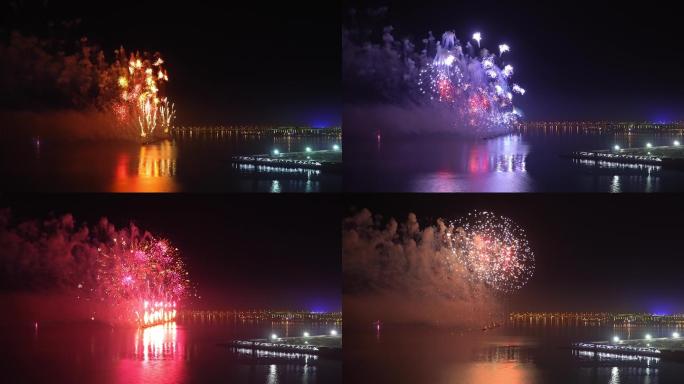 上海 滴水湖 夜景 烟花 烟火 实时4K