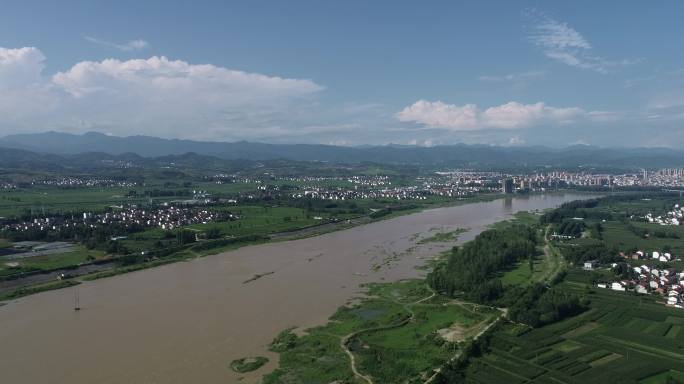 洋县汉江生态洋县风光蓝天白云汉中旅游素材