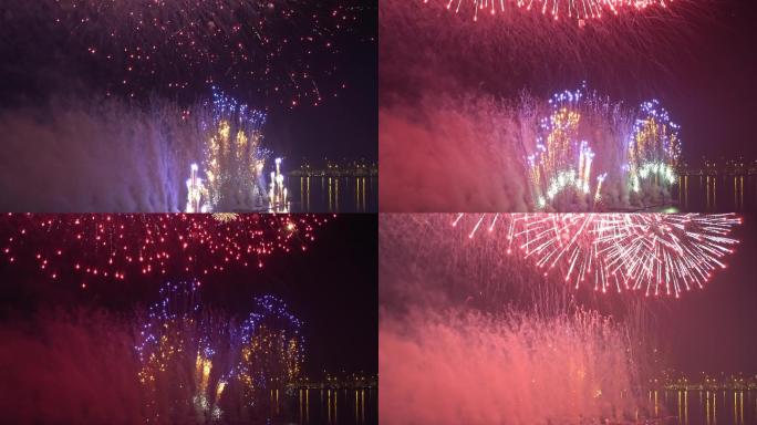 上海 滴水湖 夜景 烟花 烟火 实时4K