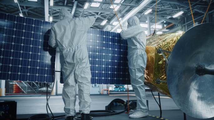 将太阳能电池板固定在航天器上的科学家团队