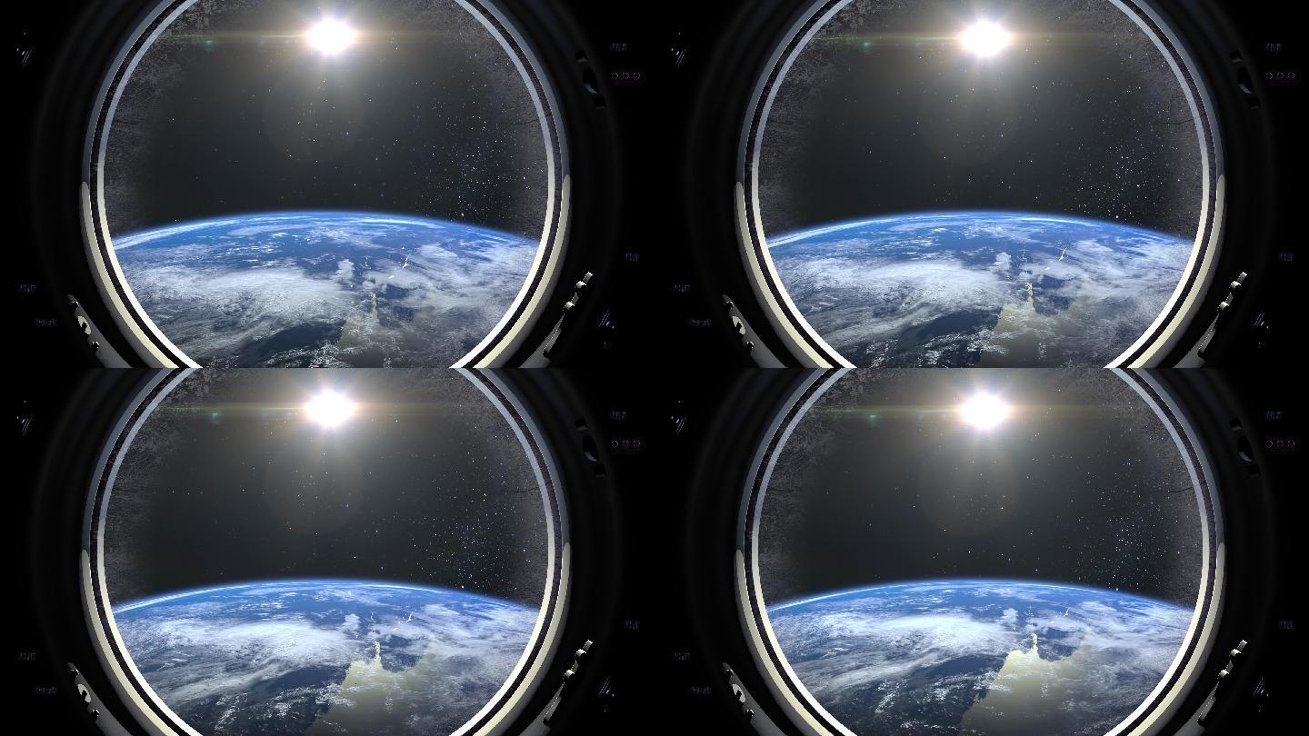 从太空船的大舷窗看地球