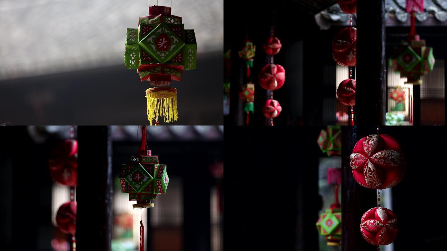 中国传统过年春节老房子挂灯笼布灯纸灯笼