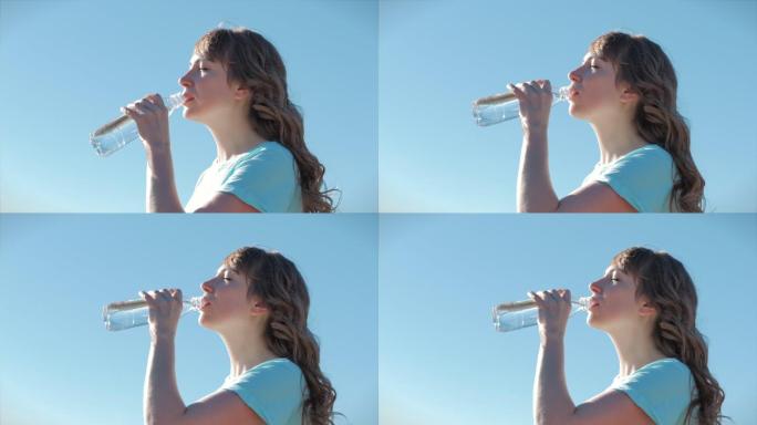 喝水的年轻女子