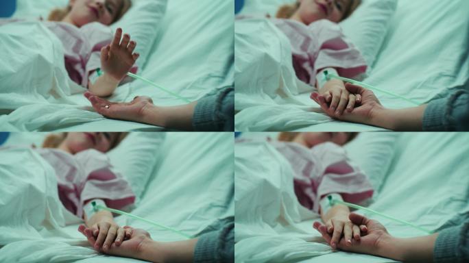 躺在医院病床上睡觉的小女孩