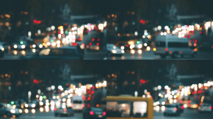 夜间交通与许多汽车的城市背景