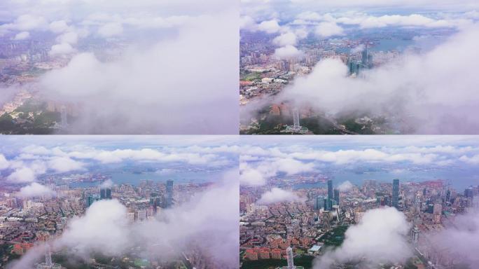 大连城市云海云端云雾航拍穿梭