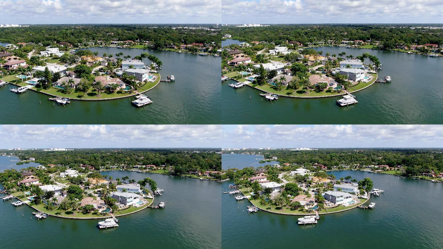 佛罗里达州豪华别墅和私人游艇鸟瞰图