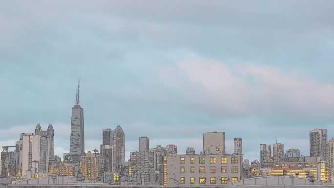 城市景观线框动画夜景