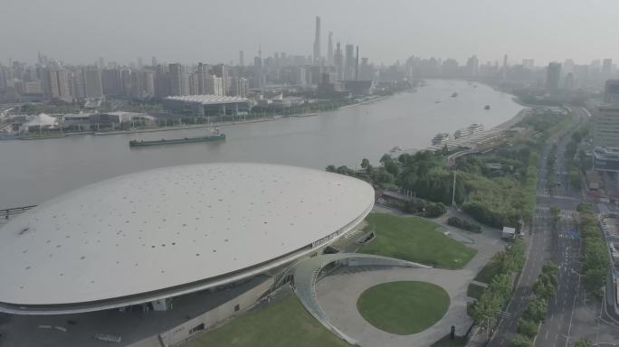 上海徐汇滨江梅赛德斯奔驰中心航拍4K灰度
