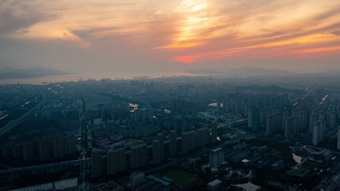 北仑新碶日出航拍延时