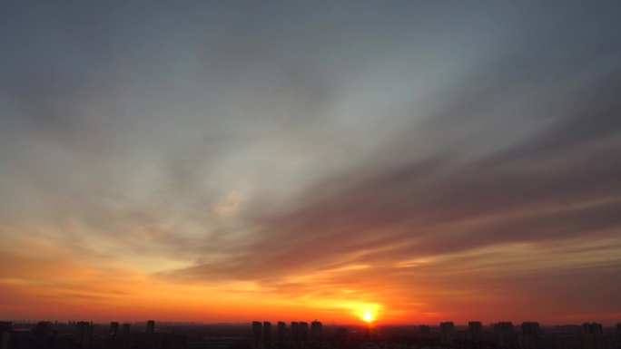 城市日出 延时东方红太阳升初升的太阳早晨