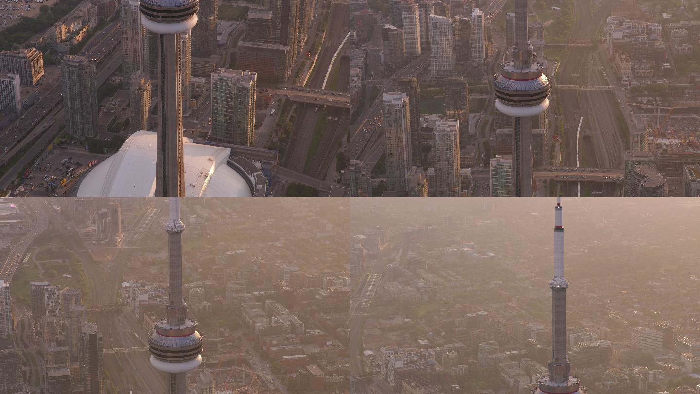 城市鸟瞰图登顶空气污染高楼