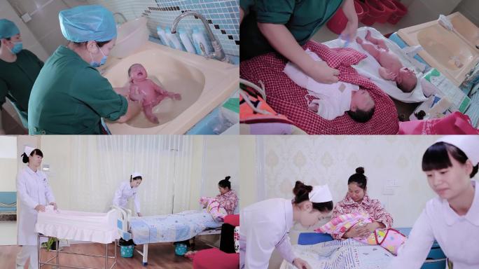 护士婴儿洗澡护理母婴