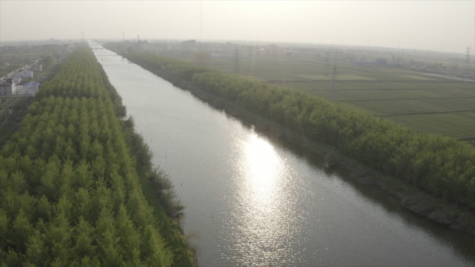 河流河道风力发电机风车航拍A024