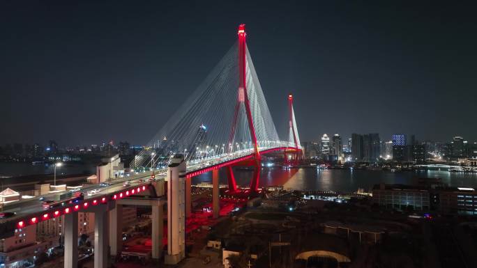 上海杨浦大桥夜景航拍