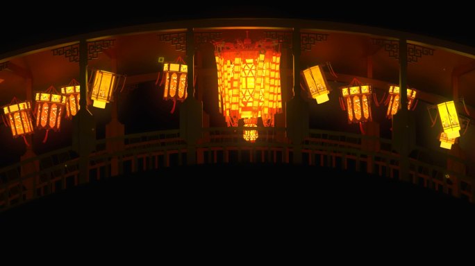 中国风廊桥灯笼唯美背景