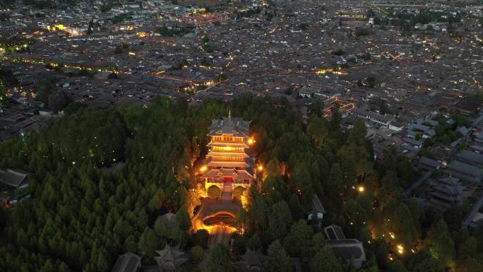 丽江航拍古城夜景