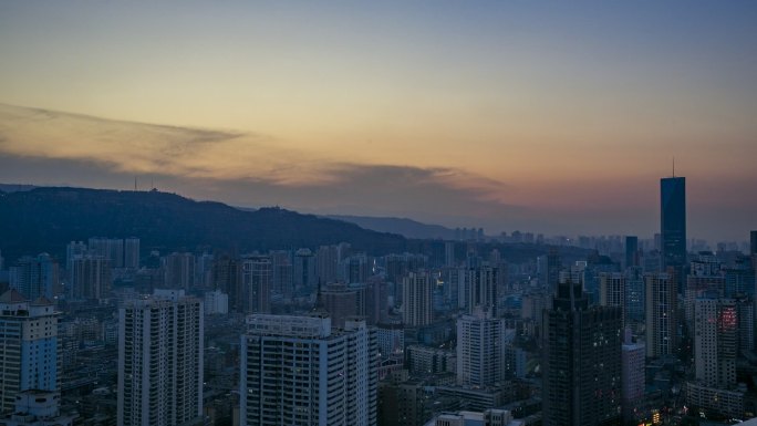 兰州日转夜延时城市夜景