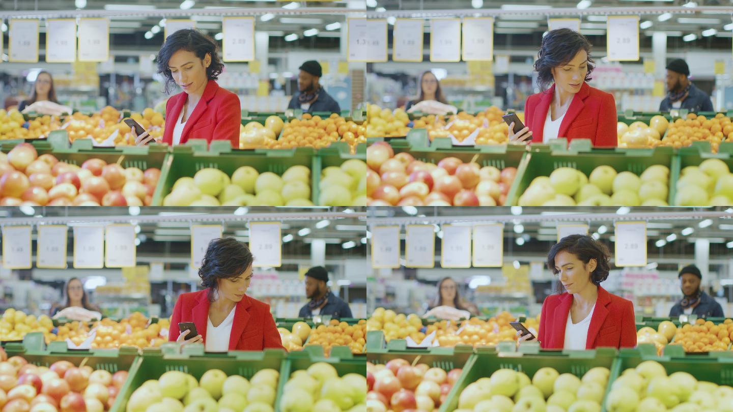 美女选择水果外国人慢动作升格镜头菜市场
