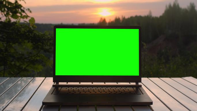 绿色屏幕的黑色笔记本电脑