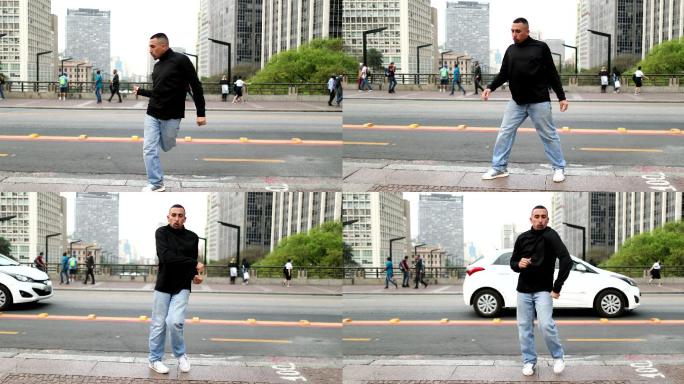 男子在市中心的街道上跳舞