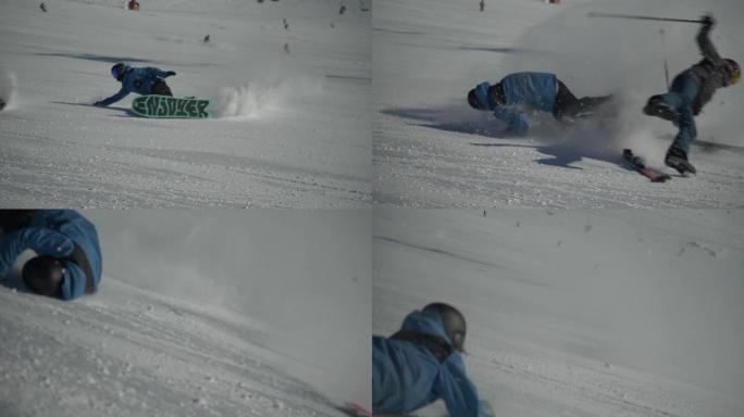 滑雪发生碰撞滑雪碰撞极限运动摔倒