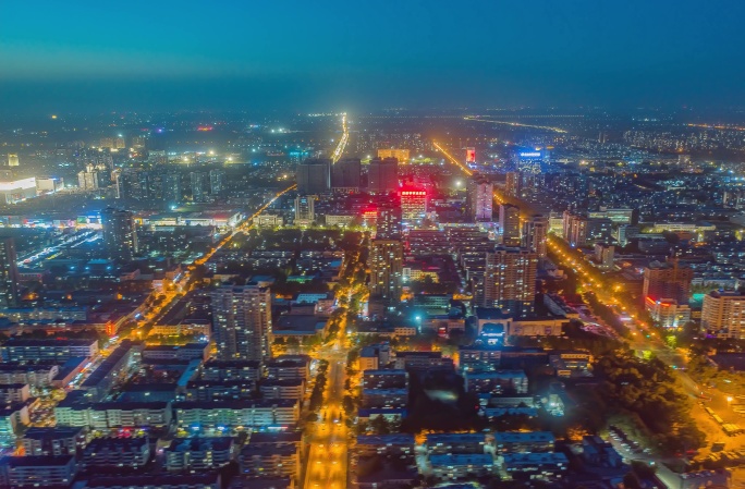 淄博市临淄区城市航拍延时摄影夜景