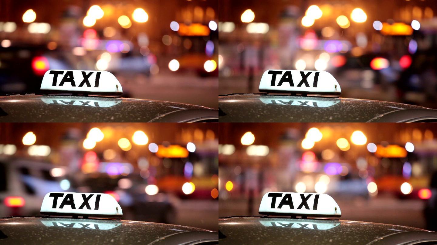 发光的出租车顶上的灯牌