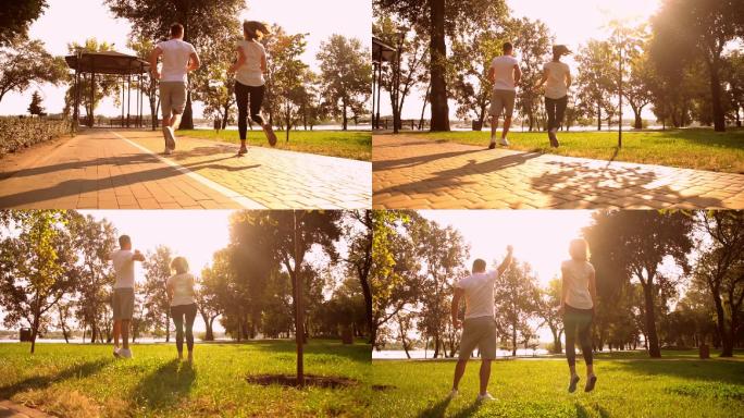 慢跑者在城市公园跑步