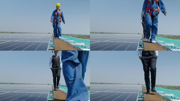 工程师安装太阳能电池板。