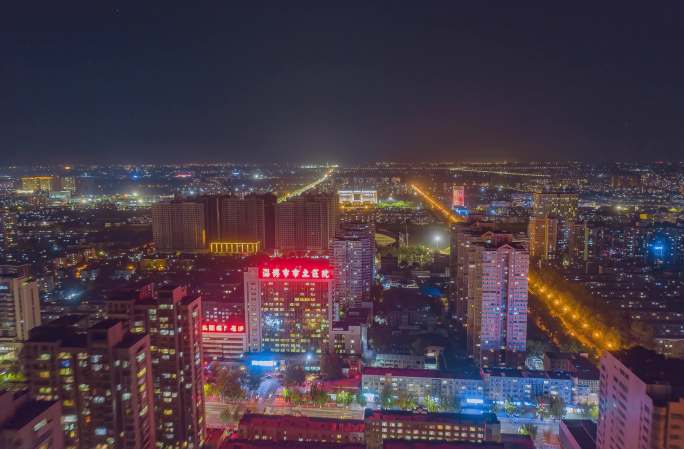淄博市临淄区城市航拍延时摄影夜景