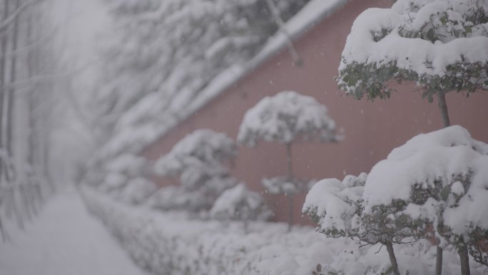 雪景红墙古街道