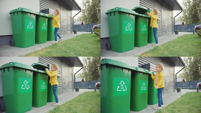 扔垃圾的小女孩可爱女孩环保绿色垃圾分类